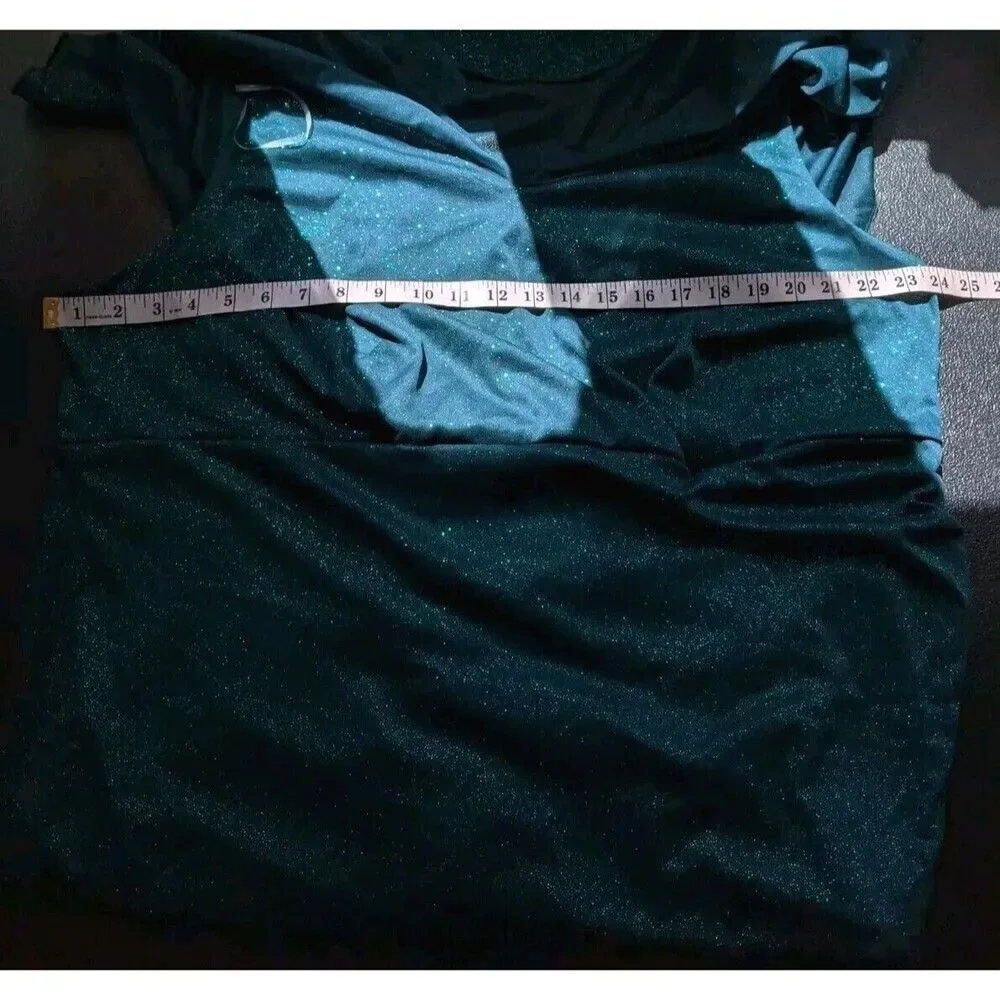 Connected Apparel Dress Hunter Green Glitter Party V-Neck Size 22W